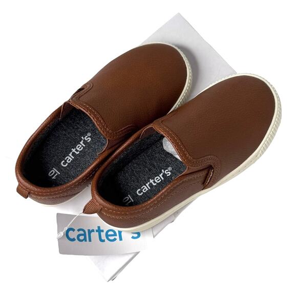 NEW Carters Toddler Faux Leather Casual SNEAKERS SHOES Boys 10 Saddle Brown Box - Picture 6 of 9